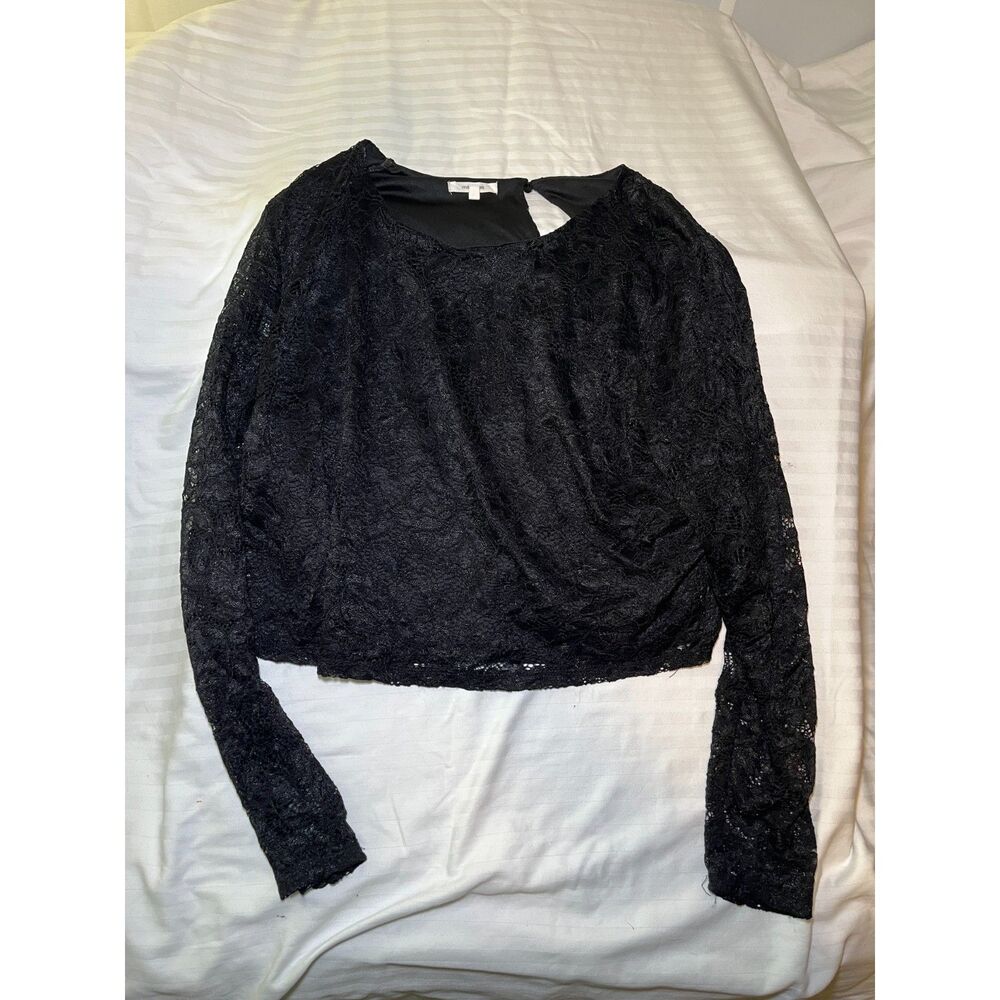 Maurices Black Lace Crop Top Womens Size 2(plus) Sheer Long Sleeve Blouse